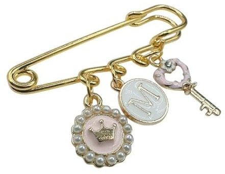 Baby Stecknadel mit Anfangsbuchstabe Anstecknadel Brosche personalisierte Baby Geschenk Mädchen Junge Glücksbringer Kinderwagen PIN (Krone & Schlüssel Rosa)