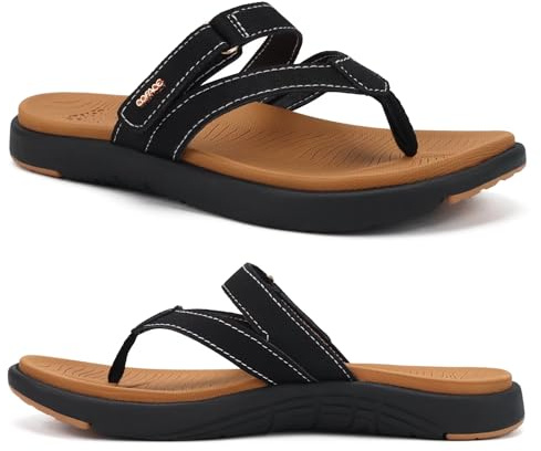 COFACE Chanclas Mujer Moda Ortopedicas Comodas Cuero Tela Elegantes Sandalias de Dedo Señora Diario Piel Verano Playa Piscina Flip Flop Ligera Abierta Chancletas Pala Antideslizante Goma Suela