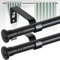 Harrms 2pcs Curtain Poles for Eyelet Curtains, 16mm Matt Black Voile Curtain Pole 76-188cm, Curtain Rod Metal with Adjustable Brackets and Cap Finials for Bedroom, Living Room