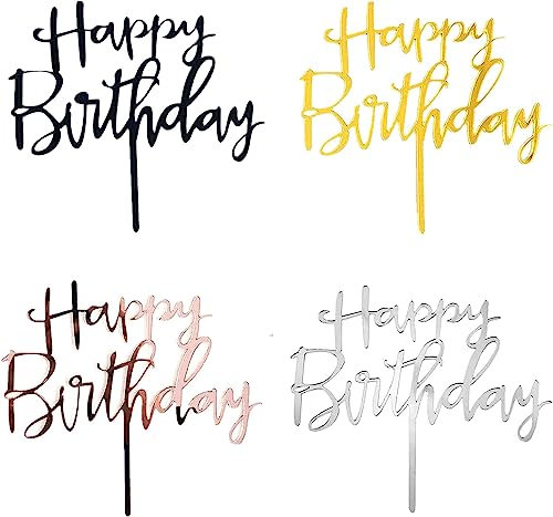 Happy Birthday Cake Topper Acrylic Toppers Elegant Decoration UK 3LD1 (Silver)