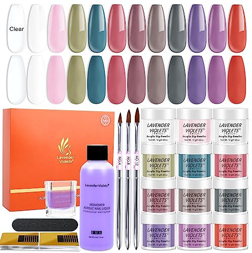 Lavender Violets Acrylic Nail Kit 12 Colours My Office Lady French Colours Nail Extention Powder and Professional Monomer Liquid Set with Everything Brushes Pen N661