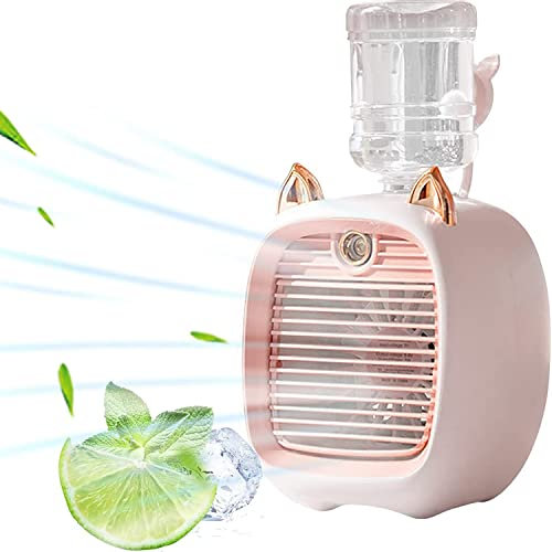 Portable Air Conditioner Fan Rechargeable Mini Desktop USB Air Cooler With 3 Speed Adjustable Air Speed And Humidifier Function Air Conditioner Fan Water-cooled Air Conditioner (Pink)