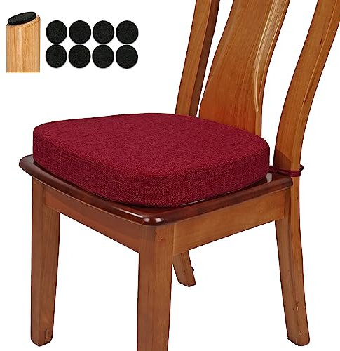 BUYUE verdickt Original Leinen Esszimmerstuhl Kissen, U-Form hohe Dichte Schaumstoff komfortable Stuhlkissen für Küche, rutschfest Indoor Sitzkissen (1 Stück, rot)