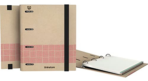 Unipapel - Ökologischer Ordner mit 4 Ringen, A5, inklusive Nachfüllung, 90 recycelte Blätter, 90 g, kariert, 5 x 5, Farbbänder, Uninature Concept Rosa, FSC-zertifiziert, Ordner