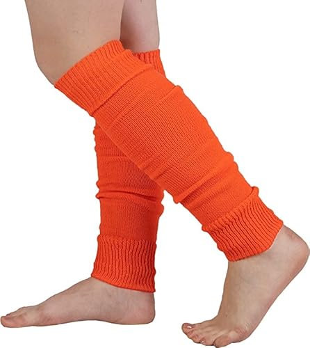 Top Linen (NW) Ltd Dance Plain Ribbed Leg Warmers - Plain Leg Warmer Fluorescent 80s Party Neon Ballet Dance & Ice Skating - Made In UK (Leg Warmers - Pack of 2 Neon Orange)