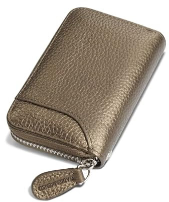GADIEMKENSD Women Credit Card Holder Small RFID Wallet Zipper for Travel Leather Accordion Wallets Inserts Case Photo Business Cards Organizer Cute Compact Credit Card Slot Cash Slots Bronze