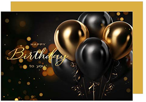 Edition Seidel Carte d'anniversaire de qualité supérieure avec enveloppe. Carte de vœux Billet Happy Birthday pour homme et femme adolescent ballons dorés (G3507 SW023)