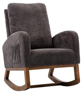 SUPPNEED Schaukelstuhl,Mid-Century Sessel,gepolstert hohe Rückenlehne Accent Glider Rocker für Wohnzimmer,Massivholzrahmen, hochwertige Stoffe (Dunkelgrau)
