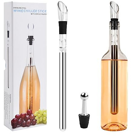 Weinkühlstab mit Ausgießer Weinkühler Stab Set 3-in-1 Flaschenkühler Dekanter Wein Zubehör Weinkühlstäbe aus Edelstahl Kühlstab Wein Wine Chiller Stick Geschenke für Weinliebhaber Frauen Männer