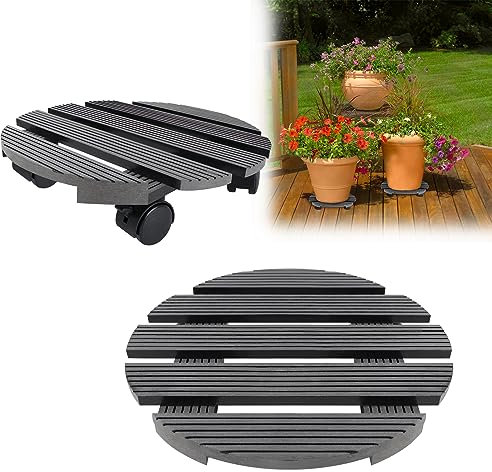 VA-Cerulean 2er WPC Pflanzenroller, Blumenroller mit Feststellbare Räder, Rollbrett 100KG Tragkraft, Kübelroller für Außenbereich und Innenbereich,φ30x7.5cm(Rund,Anthrazit)