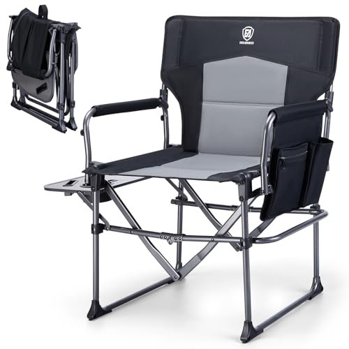 EVER ADVANCED Chaise de Camping Pliante 160KG Résistance Chaise de régie Pliante, Chaise Pliante compacte avec Tablette latérale et avec Poche latérale pour Camping, pêche, Festival, Plein air