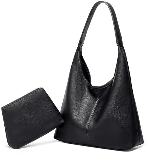 Caissip Damen Schwarz Hobo Bag One Size Slouchy PU Leder Crossbody 2pcs