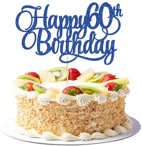 1 Pack Happy 60th Birthday Cake Topper Blue Glitter Number 60 Sixty Years Old Birthday Cake Pick Decoration For 60th Birthday Celebrating Anniversary Party Supplies