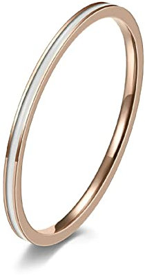 Lieson Anelli Acciaio Inossidabile Donna, Anello Eternity Donna Impilabili Sottile 1.2MM Smalto Bianco Fede Nuziale Oro Rosa Misura 20