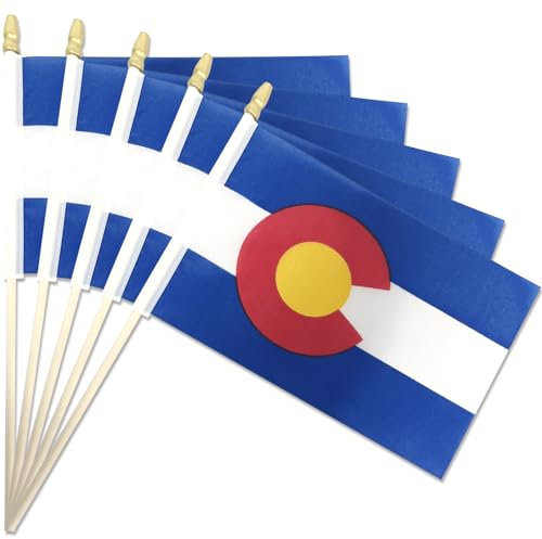 Colorado-Handflaggen, 12,7 x 20,3 cm, kleine Bundesstaat Colorado CO-Flaggen auf Holzstäbchen mit Speerspitze, Mini-Coloradan-Flagge für Wahlen, patriotische Dekorationen, Unabhängigkeitstag, 20 Stück