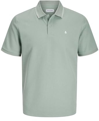 Jack & Jones Male Plus Size Logo Polo Shirt Men, Light Green - White, 4XL