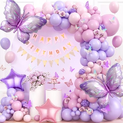 G.C Schmetterlinge Pastell Luftballon Girlande, Schmetterlinge Deko Geburtstag mit Schmetterlinge Folienballons, Ballon Girlande Party Deko Geburtstagsdeko Mädchen Frauen (Rosa)