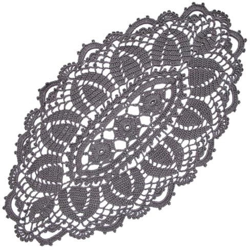 BOMHCS Spitzen-Tischläufer, oval, Breite (25,4 cm - 30,5 cm) x Länge (50,8 cm bis 55,9 cm), handgefertigte Häkelvase, Deckchen, Kommode, Schals, Tischdecke (1, dunkelgrau)