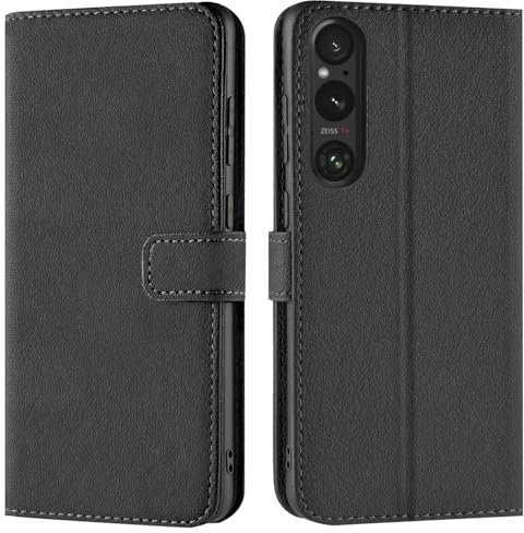 Verco Handyhülle für Sony Xperia 1 VI Hülle, Bookcase Tasche Flipcover für Xperia 1 VI 2024 Case [Kartenfächer/Aufstellfunktion], Schwarz