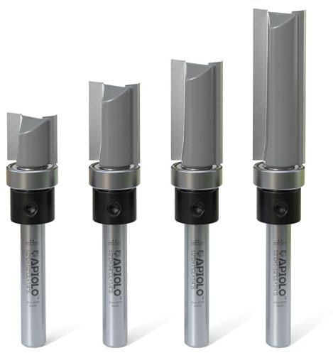 APIOLO Juego de 4 brocas profesionales de corte empotrado con vástago de 1/4 pulgadas, broca de corte empotrado con rodamiento superior para carpintería, longitud de corte: 1/2 pulgada, 3/4 pulgadas,