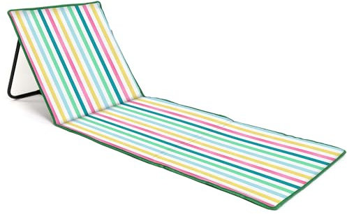 just be... Sonnenmatte für den Strand, klappbar, leicht, tragbar, verstellbare Sonnenliege mit Rückenlehne und Tasche für Wertsachen für Urlaub, Garten, Camping, Park und Festivals, helle mehrfarbige