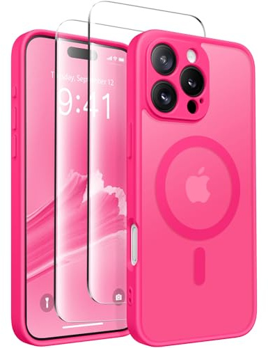 CAPRARO for iPhone 16 Pro Max Case, Compatible with MagSafe Hot Pink | Upgraded [Full Camera Protection] Protective Translucent Matte Women Girl Magnetic Phone Case Cover, Hot Pink