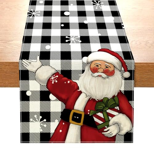 Weihnachten Tischläufer,40x140cmweihnachtsdecke Tisch,Weihnachten Tischdecke Dekoration,Abwaschbar Weihnachtstischläufer,Elch Nikolaus Schneemann Weihnachten Tischdekoration,Weihnachtstischläufer (A)