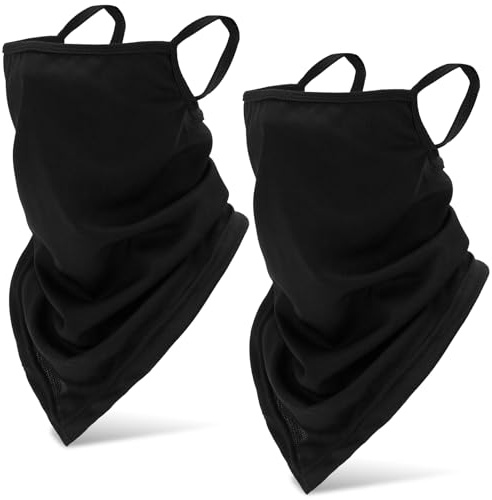 Xinjieda Sturmhaube, Halstuch, Gesichtsbedeckung mit Ohrschlaufen, Halbgesichtsmaske für Männer und Frauen, UV-Schutz, Schal, Maske für Motorrad, Laufen, Skifahren, Wandern, 2 Stück, Schwarz ,