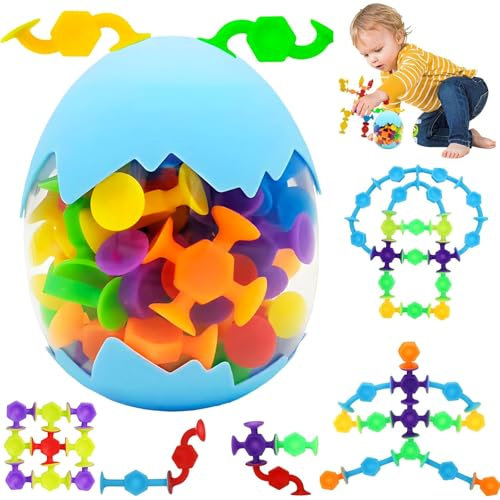 48 Stück Saugnapf Spielzeug Kinder Montessori Spielzeug Autismus Sensorik Spielzeug Badewannen Spielzeug Silikon Bausteine Spielzeug Reisespielzeug Geeignet für die Frühkindliche Bildung