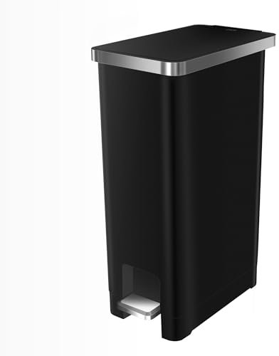 EKO Hana | Cubo de Basura Cocina 30L Negro con Pedal y Cierre Suave | Papelera de Plástico Moderna y Compacta para Cocinas Ordenadas
