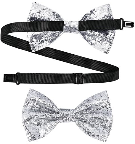 Pailletten Tie, Party Krawatte Fliege, Pailletten Krawatte Fliege, Party Krawatte Fliege Herren, Krawatte Fliege Glitzer, Krawatte Fliege Herren, Verstellbare Fliege, für Party Kostüme(Silber)