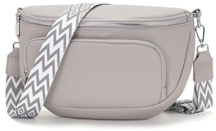 Boadlol Große Bauchtasche Damen umhängetasche Crossbody bag Schultertasche Brusttasche Leicht mit Mehrere Fächer Verstellbar für Alltag & Reisen Hellgrau