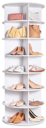 VEVOR Zapatero Giratorio de 7 Niveles de 600 x 600 x 1620 mm, Expositor de Zapatos Giratorio de 360°, Organizador de Zapatos con Forma de Carrusel para Dormitorio, Sala de Estar, Entrada, Blanco