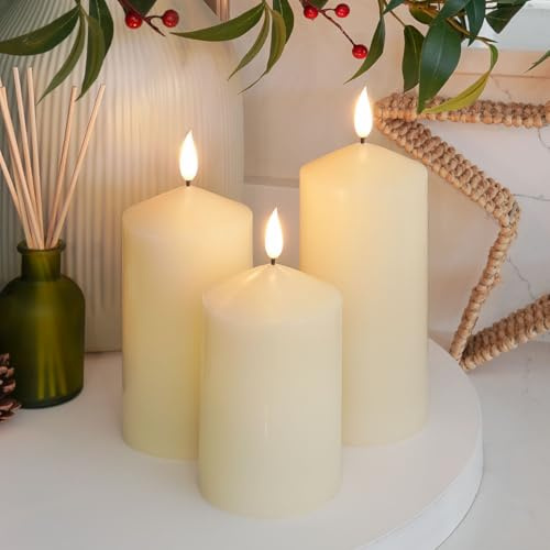 Ember Candles™ 12.5cm, 15cm & 17.5cm Ivory Chapel LED Indoor Flickering Battery Candles – 100% Real Wax, Ultra-Realistic, Flameless, Hand-Poured Design, 6-Hour Timer (Without Remote Control)