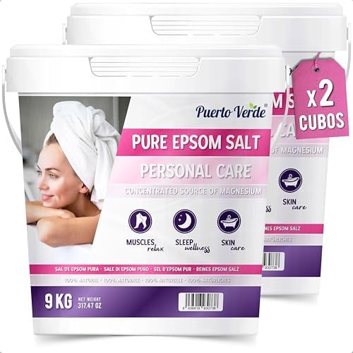 Puerto Verde • Epsom Salz 2x9 Kg. Konzentrierte Magnesium Quelle. Bittersalz aus 100% Natürlichem Ursprung. Badesalz für Muskelkater, Stressabbau & Guten Schlaf. Europäische Produktion.