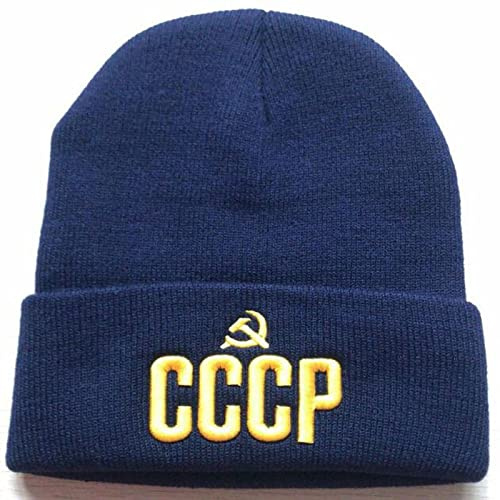 DQZRTUECA Russisch Winter Bomber Trapper Hut Beanie-Mütze, Cccp-Udssr-Stickerei, gestrickte Beanie-Mütze, flexible Baumwolle, lässige Mützen, Damen-Mützen, Herren, warme Wintermützen