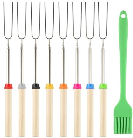 8 Pcs Extendable Marshmallow Toasting Forks Sticks, 12 - 32 Retractable Marshmallow Roasting Sticks, Smores Sticks for Fire Pits Campfire, Stainless Steel Barbecue Forks for Hot Dogs BBQ Skewers