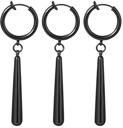 Aroncent Herren Zorro 3 PCS Ohrringe: Gold/Silber/Schwarz Ringförmige Edelstahl Clip On Ohrstecker Set ohne Ohrloch Anime Cosplay