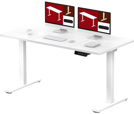 SANODESK Höhenverstellbarer Schreibtisch mit 2 starken Motoren 140x70 cm, Stabiler Elektrischer Steh-Sitz Schreibtisch, Höhenverstellung mit Memory-Funktion (weiß+weiß)