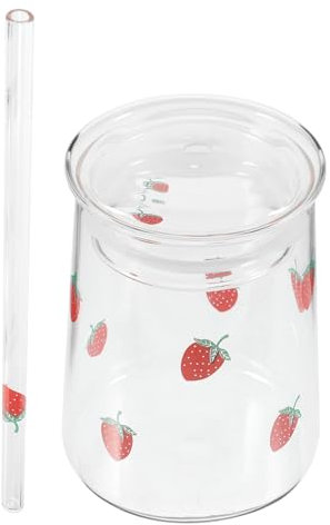 Ciieeo 1 Satz Erdbeerwasserbecher Glaswaren Trinkgläser Erdbeer-kaffeebecher Wasserflaschen Mit Tasse Und Strohhalm Erdbeere Wohnkultur Erdbeerdekor Süße Tassen Milch Obst