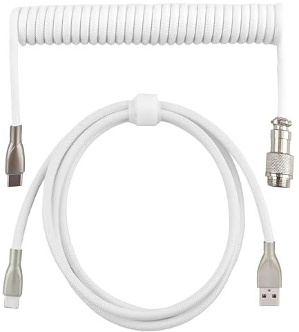 teashow Type C Mechanical Keyboard Coiled Cable 1.8m, Braided USB C To USB A Keyboard Wire Detachable Metal Aviator Connector Double Sleeved Coiled Cable for Gaming