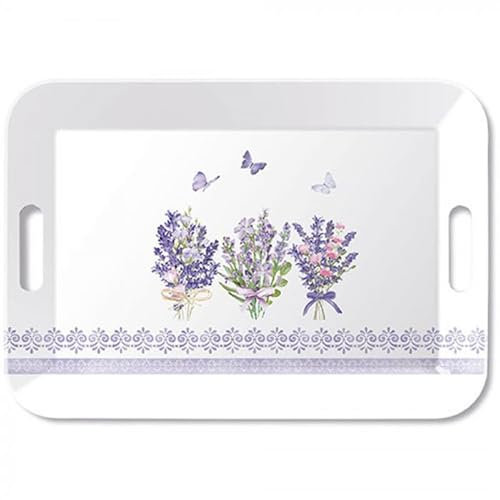 Ambiente Bandeja para servir melamina 33 x 47 cm con asas, diseño de lavanda, jardín pastel, serie Lovely Lavender
