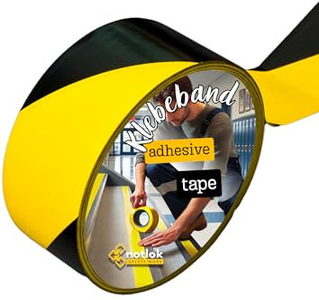 notlok Safety Work - Nastro adesivo segnaletico [Nero-Giallo, 50mm x 33m] | Nastro di marcatura a pavimento per industrie & officine | Nastro segnaletico adesivo & removibile