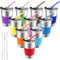 ASMIZ 10 Pack Kids Stainless Steel Cups with Lids and Straws, 16 oz Reusable Leak Tumbler with Silicone Straws and Colored Sleeves, Metal Drinking Cups for School Student Outdoor Birthday Party