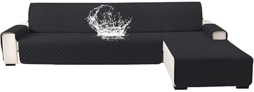YSTELLAA Couch Überzug L Form 4 Sitzer, Schwarz | Sofa Cover L Shape Reversibel Universal, Gesteppte Sofa Überzug Ecksofa Rutschfest, Couch Bezug Ecksofa Kratzfest Waschbar
