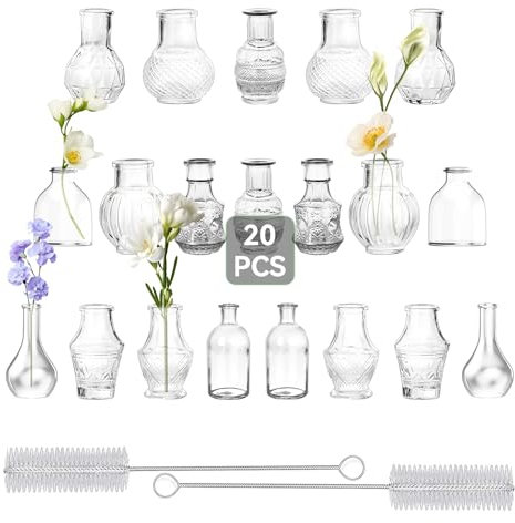 20 PCS Jarrones De Cristal, Jarrones Decorativos Vintage, Incluye Dos Cepillos De Limpieza, Jarrones Decorativos, Decoración De Mesa, Centros De Mesa
