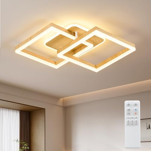 ANTENLICHT LED Deckenlamape Wohnzimmer Modern Geometrisch, 40W Wohnzimmerlampe mit Fernbedienung Stufenlos Dimmbar 3000-6500K, Deckenleuchte aus Metall für Wohnzimmer Schlafzimmer, Holzoptik