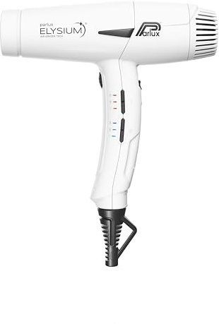 Parlux Elysium Hair Dryer Styling with 3 Speed & 3 Heat Settings (White) | Lightweight & Compact Ionic Professional Hairdryer for Home & Salon Use. with 3 Styling Nozzles