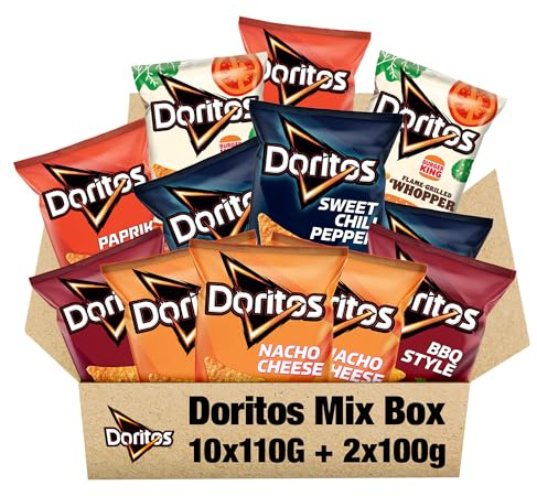 Doritos Chips Mix 12x110g – Nacho Cheese, Sweet Chili Pepper, Paprika, BBQ, Burger King – Knusprige Maissnacks im Mixpack