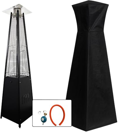 TEMPO STYLE - Stufa a Gas da Esterno Pyramid 13kW | Riscaldatore a Fiamma Viva per Giardino, Bar e Ristoranti | Copertura e Regolatore Inclusi | Design Moderno | Bombola da 13-15kg (Nero)